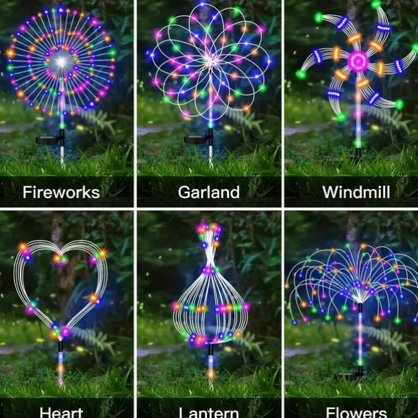 Solar Firework Lights - 120 LEDs Outdoor Pathway & Garden Fairy Lights, 2 Lighting Modes for Yard & Driveway Landscape