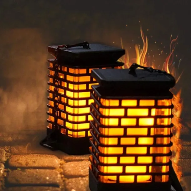 Solar Flame Lantern - Outdoor Waterproof LED Pathway Garden Light, 99 LEDs Dancing Flickering Flame, USB Charging for Courtyard, Balcony and Landscape Decoration for Halloween