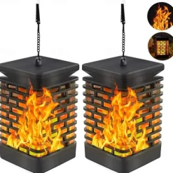 Solar Flame Lantern - Outdoor Waterproof LED Pathway Garden Light, 99 LEDs Dancing Flickering Flame, USB Charging for Courtyard, Balcony and Landscape Decoration for Halloween