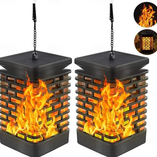 Solar Flame Lantern - Outdoor Waterproof LED Pathway Garden Light, 99 LEDs Dancing Flickering Flame, USB Charging for Courtyard, Balcony and Landscape Decoration for Halloween