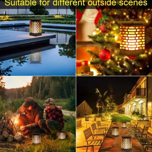Solar Flame Lantern - Outdoor Waterproof LED Pathway Garden Light, 99 LEDs Dancing Flickering Flame, USB Charging for Courtyard, Balcony and Landscape Decoration for Halloween