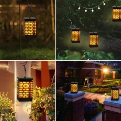 Solar Flame Lantern - Outdoor Waterproof LED Pathway Garden Light, 99 LEDs Dancing Flickering Flame, USB Charging for Courtyard, Balcony and Landscape Decoration for Halloween