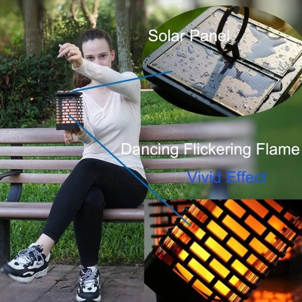 Solar Flame Lantern - Outdoor Waterproof LED Pathway Garden Light, 99 LEDs Dancing Flickering Flame, USB Charging for Courtyard, Balcony and Landscape Decoration for Halloween
