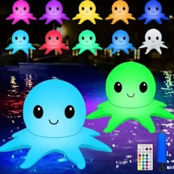 Solar Floating Pool Lights Solar Powered Waterproof Inflatable Octopus Light 16 Colors Inflatable Pond Light with Remote Control for Christmas Decoration Garden Wedding Party