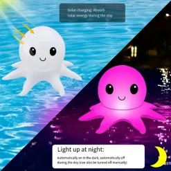 Solar Floating Pool Lights Solar Powered Waterproof Inflatable Octopus Light 16 Colors Inflatable Pond Light with Remote Control for Christmas Decoration Garden Wedding Party
