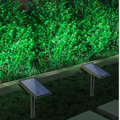 Solar Flood Lights Landscape Spotlights - IP65 Waterproof Outdoor Pathway Garden Light, Warm White & Green Auto On/Off Solar Lights for Driveway, Porch and Walkways