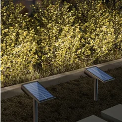 Solar Flood Lights Landscape Spotlights - IP65 Waterproof Outdoor Pathway Garden Light, Warm White & Green Auto On/Off Solar Lights for Driveway, Porch and Walkways