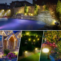 Solar Flood Lights Landscape Spotlights - IP65 Waterproof Outdoor Pathway Garden Light, Warm White & Green Auto On/Off Solar Lights for Driveway, Porch and Walkways