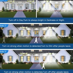 Solar Flood Lights Outdoor Lights 278LEDs 3000LM Motion Sensor Lights Solar Powered Lights 4 Heads Security Flood Lights IP65 Waterproof 300 Wide Angle Wall Lights With 3 Modes for Garden Yard Pathway