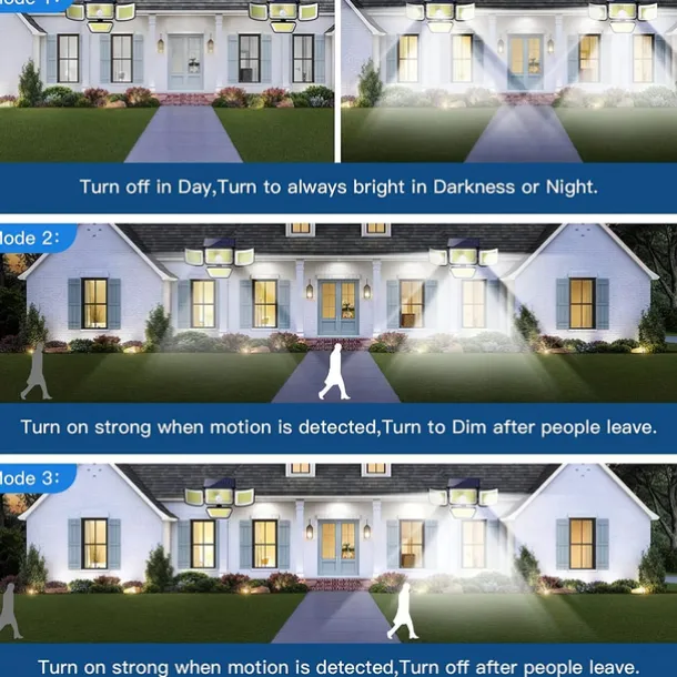 Solar Flood Lights Outdoor Lights 278LEDs 3000LM Motion Sensor Lights Solar Powered Lights 4 Heads Security Flood Lights IP65 Waterproof 300 Wide Angle Wall Lights With 3 Modes for Garden Yard Pathway