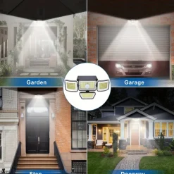 Solar Flood Lights Outdoor Lights 278LEDs 3000LM Motion Sensor Lights Solar Powered Lights 4 Heads Security Flood Lights IP65 Waterproof 300 Wide Angle Wall Lights With 3 Modes for Garden Yard Pathway