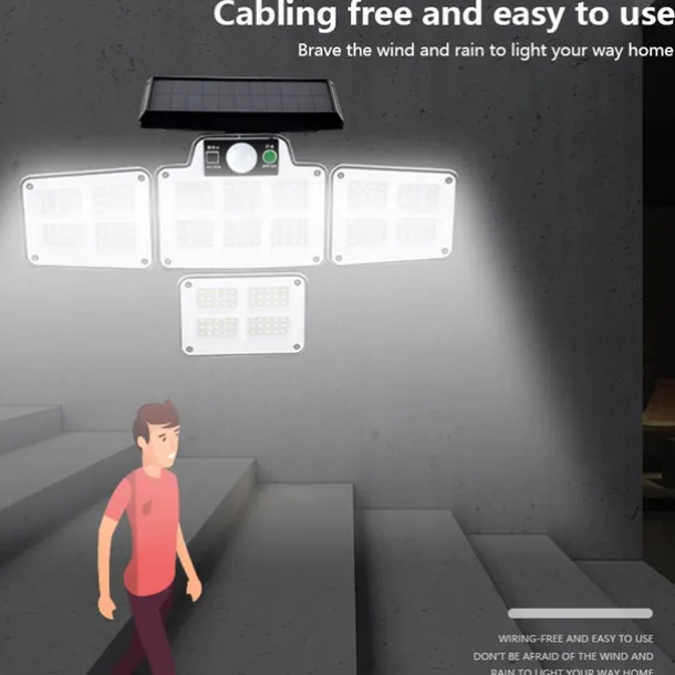 Solar Flood Lights Security LED Outdoor Lights 120/168/228 LED Bead Outdoor Solar Remote Control Wall Lamp LED Body Sensing Garden Lamp Home Garage Lamp Road Lighting Solar Lamp