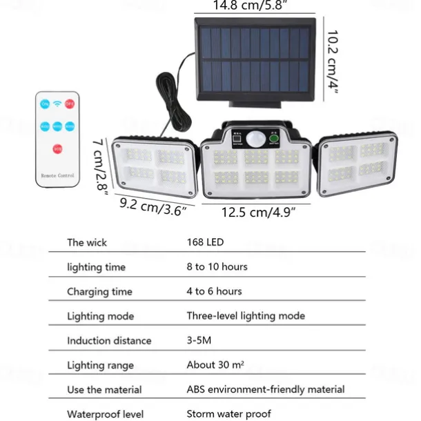 Solar Flood Lights Security LED Outdoor Lights 120/168/228 LED Bead Outdoor Solar Remote Control Wall Lamp LED Body Sensing Garden Lamp Home Garage Lamp Road Lighting Solar Lamp