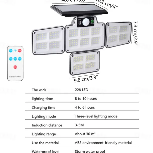Solar Flood Lights Security LED Outdoor Lights 120/168/228 LED Bead Outdoor Solar Remote Control Wall Lamp LED Body Sensing Garden Lamp Home Garage Lamp Road Lighting Solar Lamp