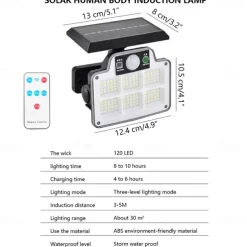Solar Flood Lights Security LED Outdoor Lights 120/168/228 LED Bead Outdoor Solar Remote Control Wall Lamp LED Body Sensing Garden Lamp Home Garage Lamp Road Lighting Solar Lamp