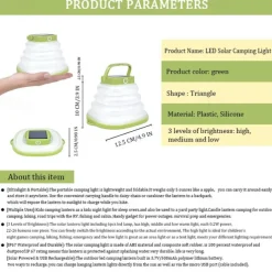 Solar Folding LED Light Portable Camping Light Soft Rubber Telescopic Lamp 3 Modes Waterproof Rechargeable Camping Tent Lantern