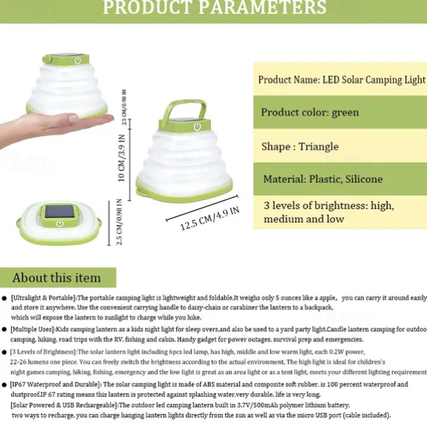 Solar Folding LED Light Portable Camping Light Soft Rubber Telescopic Lamp 3 Modes Waterproof Rechargeable Camping Tent Lantern