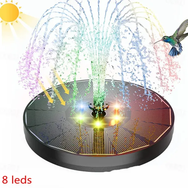 Solar Fountain Water Pump with color LED Lights for Bird Bath Floating Garden Pond Tank Solar Pump for Halloween
