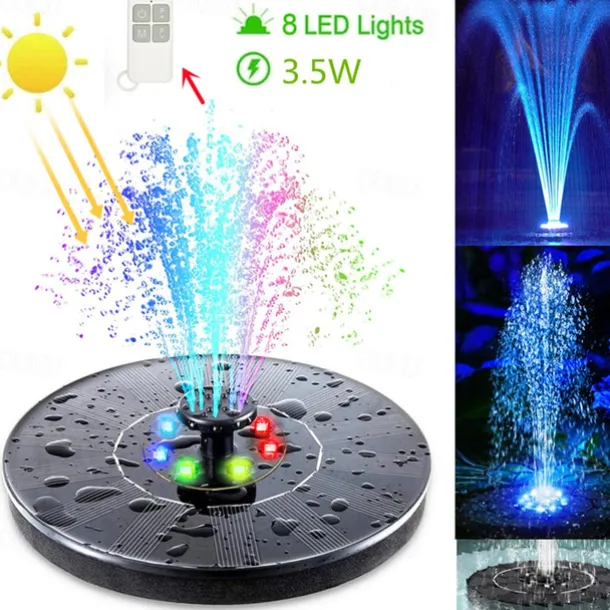 Solar Fountain Water Pump with color LED Lights for Bird Bath Floating Garden Pond Tank Solar Pump for Halloween