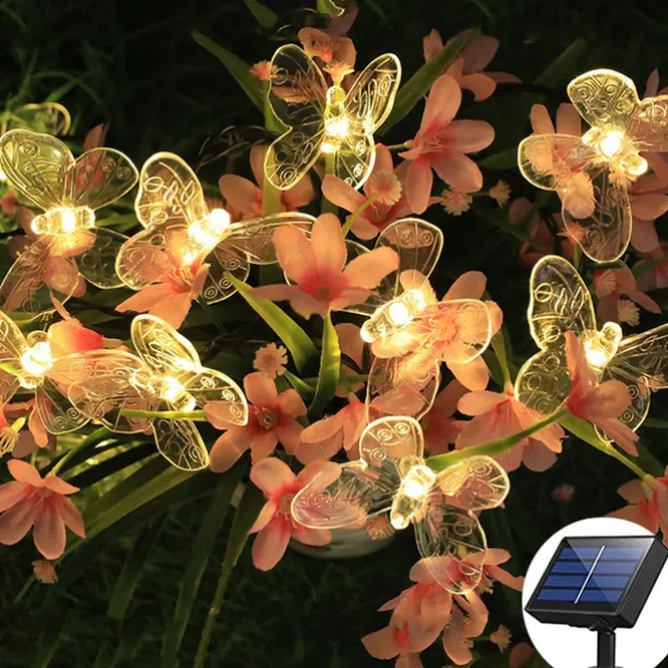 Solar Garden Decoration Fairy String Lights - 5M 20LEDs Dragonfly & Butterfly, Waterproof Wreath Lights for Pahway Lawn, Wedding & Party Holiday Decoration