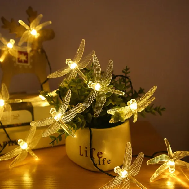 Solar Garden Decoration Fairy String Lights - 5M 20LEDs Dragonfly & Butterfly, Waterproof Wreath Lights for Pahway Lawn, Wedding & Party Holiday Decoration