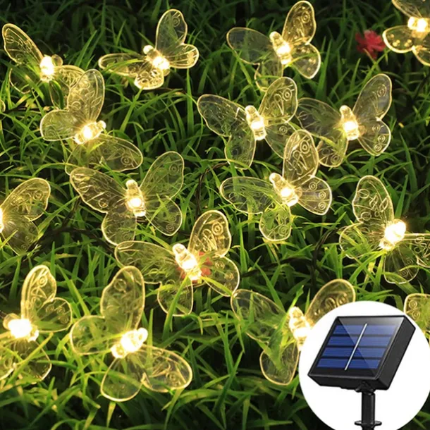 Solar Garden Decoration Fairy String Lights - 5M 20LEDs Dragonfly & Butterfly, Waterproof Wreath Lights for Pahway Lawn, Wedding & Party Holiday Decoration