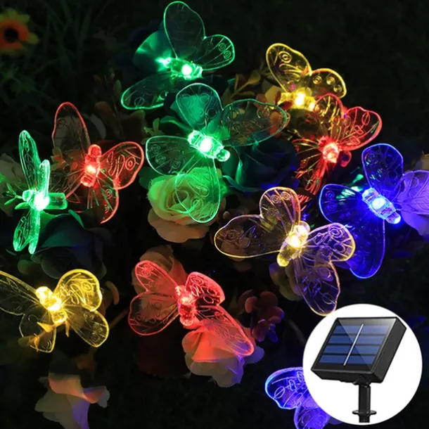Solar Garden Decoration Fairy String Lights - 5M 20LEDs Dragonfly & Butterfly, Waterproof Wreath Lights for Pahway Lawn, Wedding & Party Holiday Decoration