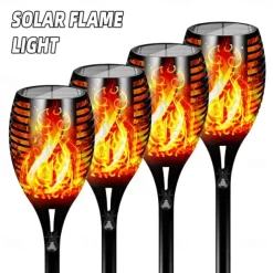 Solar Garden Flame Light - 96 LED Outdoor Pathway Flickering Torch, Waterproof Landscape Lawn Lamp for Path Lighting & Decor for Halloween