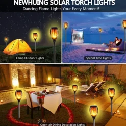 Solar Garden Flame Light - 96 LED Outdoor Pathway Flickering Torch, Waterproof Landscape Lawn Lamp for Path Lighting & Decor for Halloween
