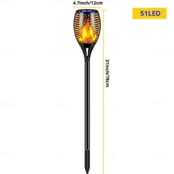 Solar Garden Flame Light - 96 LED Outdoor Pathway Flickering Torch, Waterproof Landscape Lawn Lamp for Path Lighting & Decor for Halloween