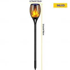 Solar Garden Flame Light - 96 LED Outdoor Pathway Flickering Torch, Waterproof Landscape Lawn Lamp for Path Lighting & Decor for Halloween