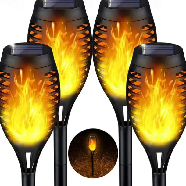 Solar Garden Flame Light - 96 LED Outdoor Pathway Flickering Torch, Waterproof Landscape Lawn Lamp for Path Lighting & Decor for Halloween