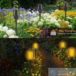 Solar Garden Flame Light - 96 LED Outdoor Pathway Flickering Torch, Waterproof Landscape Lawn Lamp for Path Lighting & Decor for Halloween