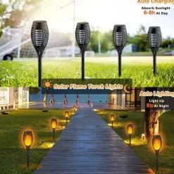 Solar Garden Flame Light - 96 LED Outdoor Pathway Flickering Torch, Waterproof Landscape Lawn Lamp for Path Lighting & Decor for Halloween