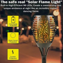 Solar Garden Flame Light - 96 LED Outdoor Pathway Flickering Torch, Waterproof Landscape Lawn Lamp for Path Lighting & Decor for Halloween