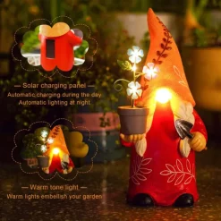 Solar Garden Light Gnomes Statue Resin Courtyard Light Outdoor Waterproof Decor Walkway Yard Resin Crafts Patio Balcony Decoration