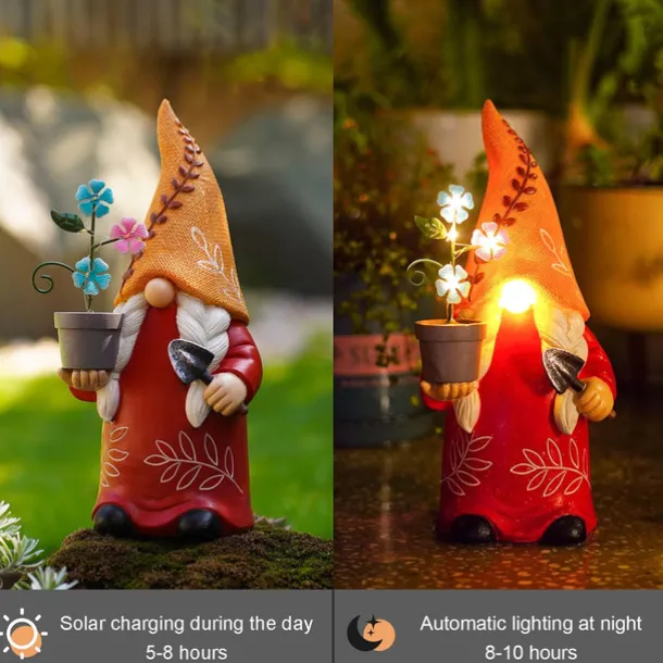 Solar Garden Light Gnomes Statue Resin Courtyard Light Outdoor Waterproof Decor Walkway Yard Resin Crafts Patio Balcony Decoration
