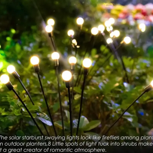 Solar Garden Light Waterproof Firefly Lights Outdoor Starburst Swaying Lights 2 Modes 6/8/10 Heads for Yard Patio Pathway Decoration