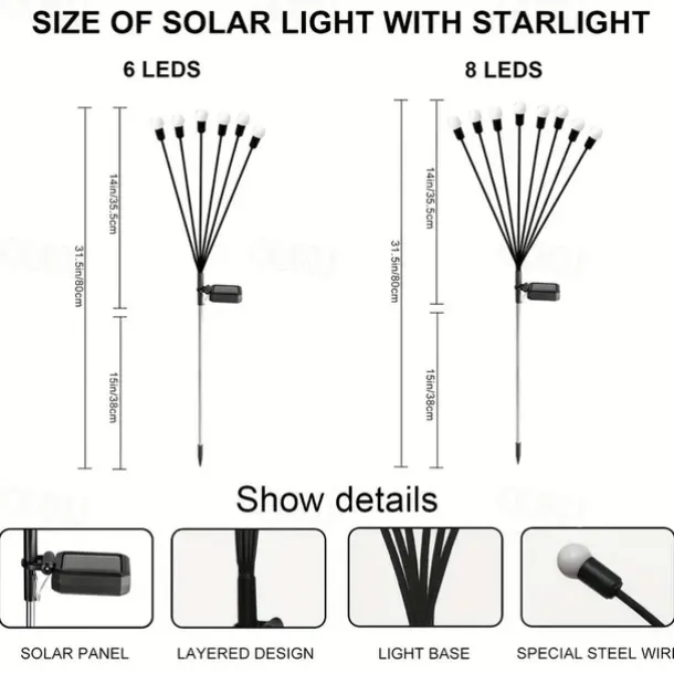 Solar Garden Light Waterproof Firefly Lights Outdoor Starburst Swaying Lights 2 Modes 6/8/10 Heads for Yard Patio Pathway Decoration
