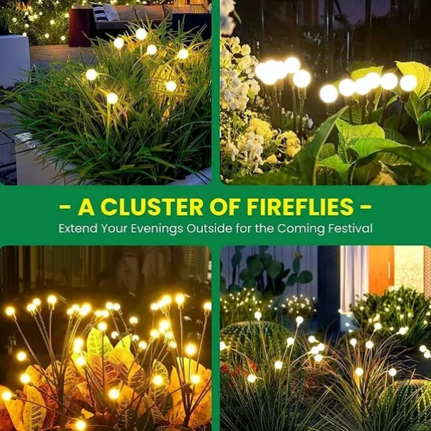 Solar Garden Light Waterproof Firefly Lights Outdoor Starburst Swaying Lights 2 Modes 6/8/10 Heads for Yard Patio Pathway Decoration