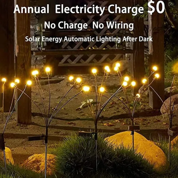 Solar Garden Light Waterproof Firefly Lights Outdoor Starburst Swaying Lights 2 Modes 6/8/10 Heads for Yard Patio Pathway Decoration