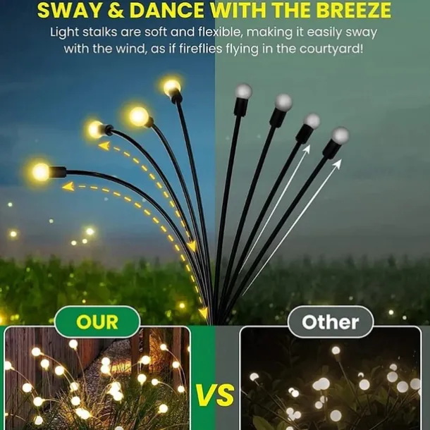 Solar Garden Light Waterproof Firefly Lights Outdoor Starburst Swaying Lights 2 Modes 6/8/10 Heads for Yard Patio Pathway Decoration