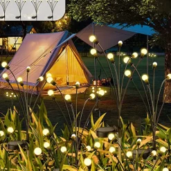 Solar Garden Light Waterproof Firefly Lights Outdoor Starburst Swaying Lights 2 Modes 6/8/10 Heads for Yard Patio Pathway Decoration