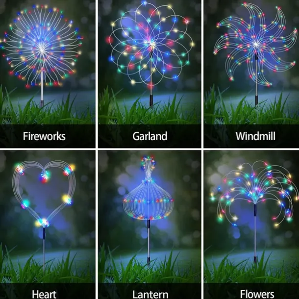 Solar Garden Lights Outdoor Firework Lights 5 Pack 120 LED Solar Lights Decorative Stake with Remote 8 Modes DIY Landscape Light Waterproof Lamps for Walkway Pathway Backyard Lawn