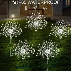 Solar Garden Lights Outdoor Firework Lights 5 Pack 120 LED Solar Lights Decorative Stake with Remote 8 Modes DIY Landscape Light Waterproof Lamps for Walkway Pathway Backyard Lawn