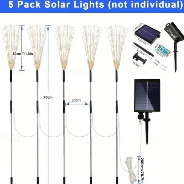 Solar Garden Lights Outdoor Firework Lights 5 Pack 120 LED Solar Lights Decorative Stake with Remote 8 Modes DIY Landscape Light Waterproof Lamps for Walkway Pathway Backyard Lawn