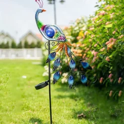 Solar Garden Lights Outdoor Metal Peacock Garden Decor Solar Path Light Stakes IP65 Waterproof Landscape Light for Outdoor Yard Walkway Patio Lawn Ornaments