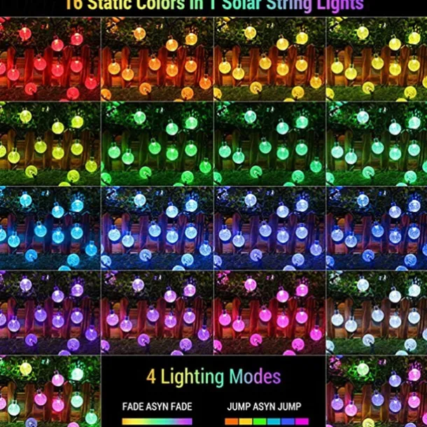 Solar Globe String Lights Outdoor 6M 30 LED Color Changing Solar String Lights with Remote Waterproof Crystal Ball Christmas Solar Patio Lights for Garden Gazebo Porch Yard Bistro