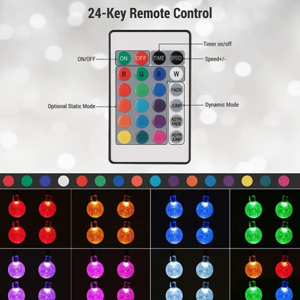 Solar Globe String Lights Outdoor 6M 30 LED Color Changing Solar String Lights with Remote Waterproof Crystal Ball Christmas Solar Patio Lights for Garden Gazebo Porch Yard Bistro