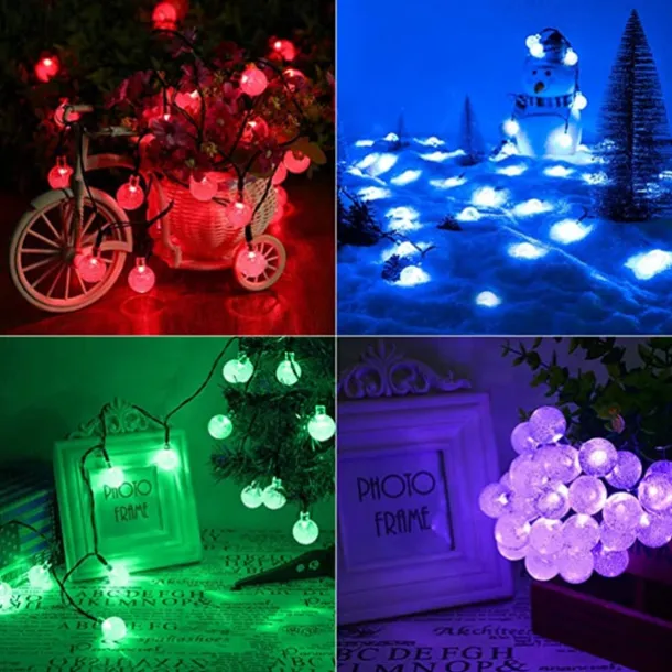 Solar Globe String Lights Outdoor 6M 30 LED Color Changing Solar String Lights with Remote Waterproof Crystal Ball Christmas Solar Patio Lights for Garden Gazebo Porch Yard Bistro